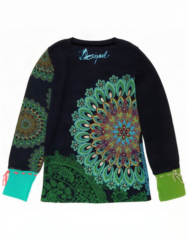 Desigual Dame Grafisk Top Langærmet UK 12 Medium Navy Blue Paisley