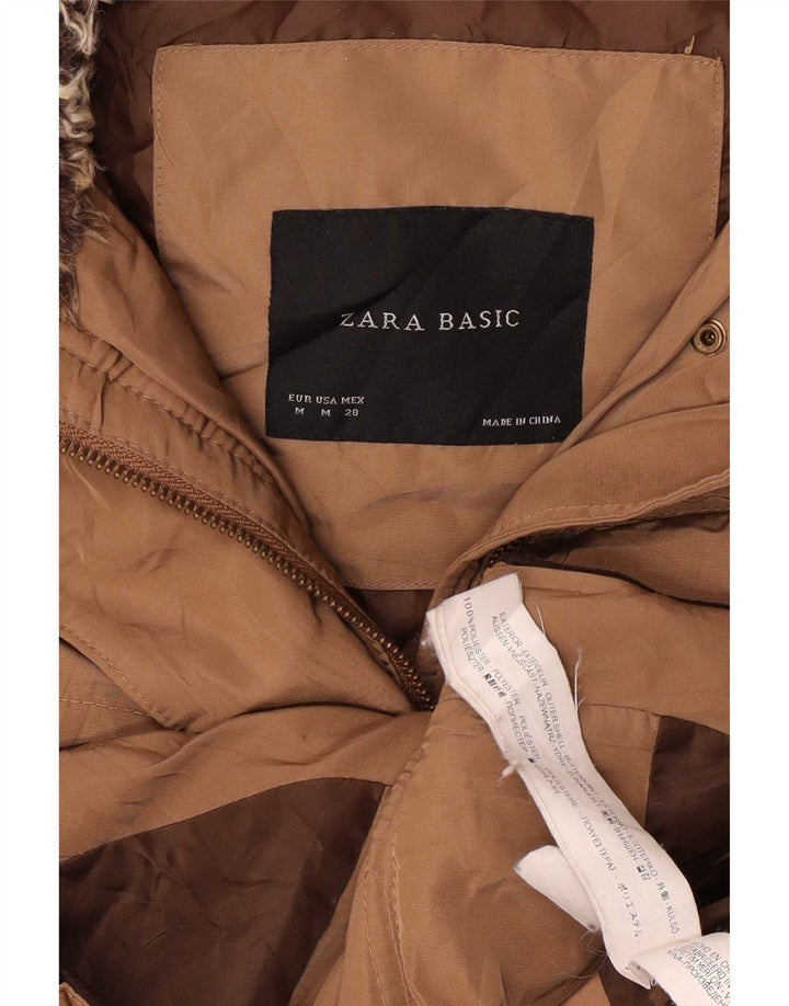 Zara Polstret hættejakke til kvinder UK 14 Medium Beige Polyester