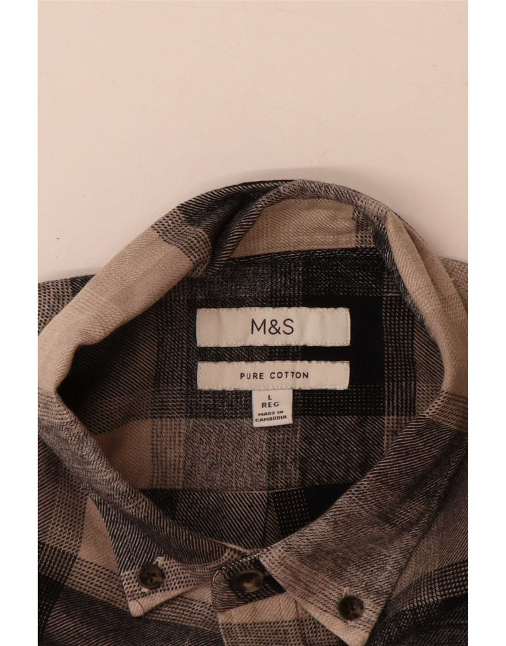 Marks & Spencer Herre Flanellskjorte Stor brun ternet bomuld
