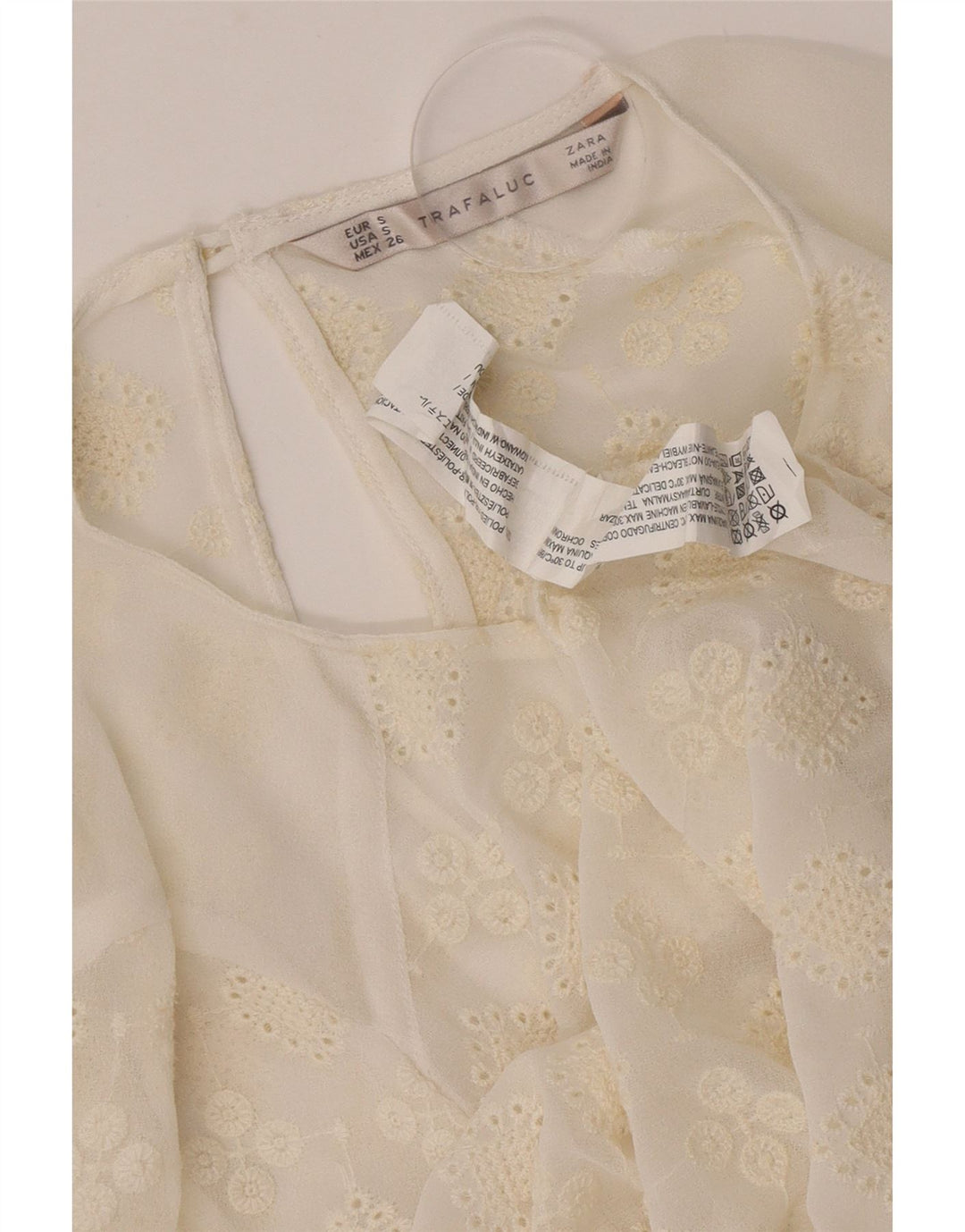 Zara Dame Se Through Top UK 10 Small Off White Floral Polyester