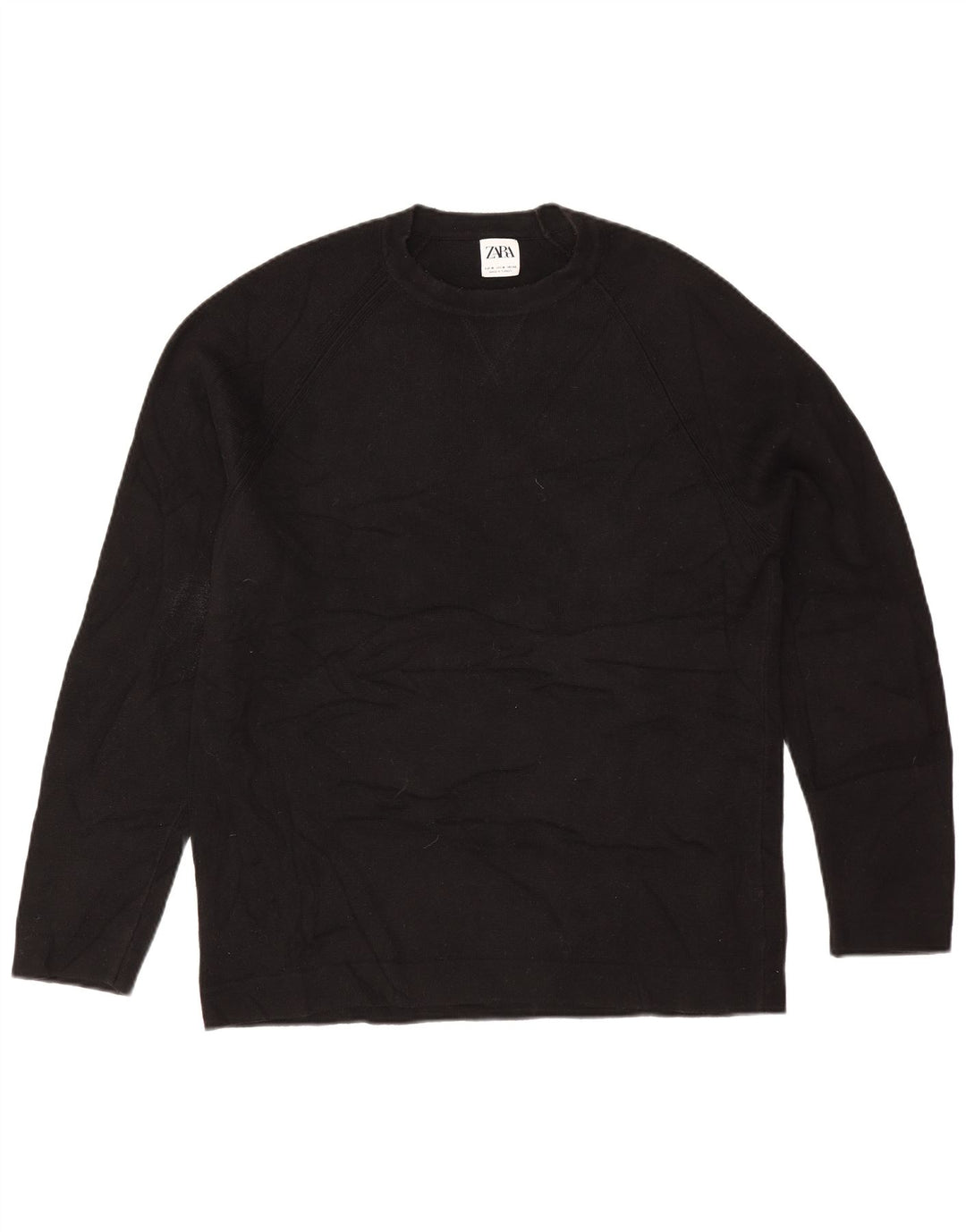 Zara Dame Oversized Crew Neck Jumper Sweater UK 14 Medium Sort Bomuld