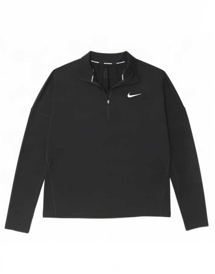 Nike Dame Dri Fit Pullover med lynlås-hals Træningsdragt Top UK 14 Medium Sort