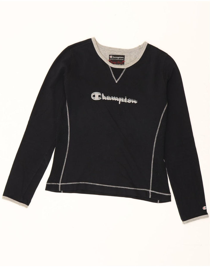 Champion Womens Heritage Classics Grafisk Top Langærmet UK 10 Lille Sort