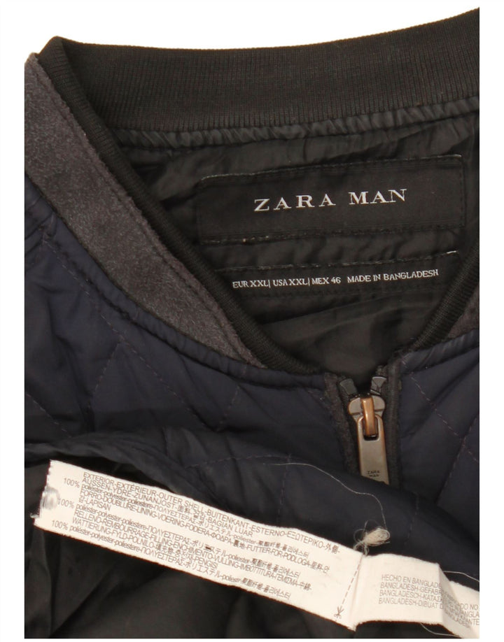 Zara Herre Quiltet Gilet UK 44 2XL Navy Blue Polyester