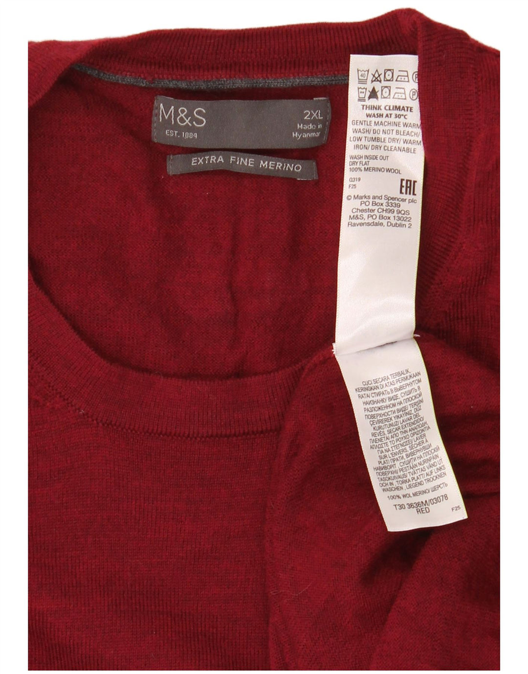 Marks & Spencer Herre sweater med rund hals XL Rød Merinould