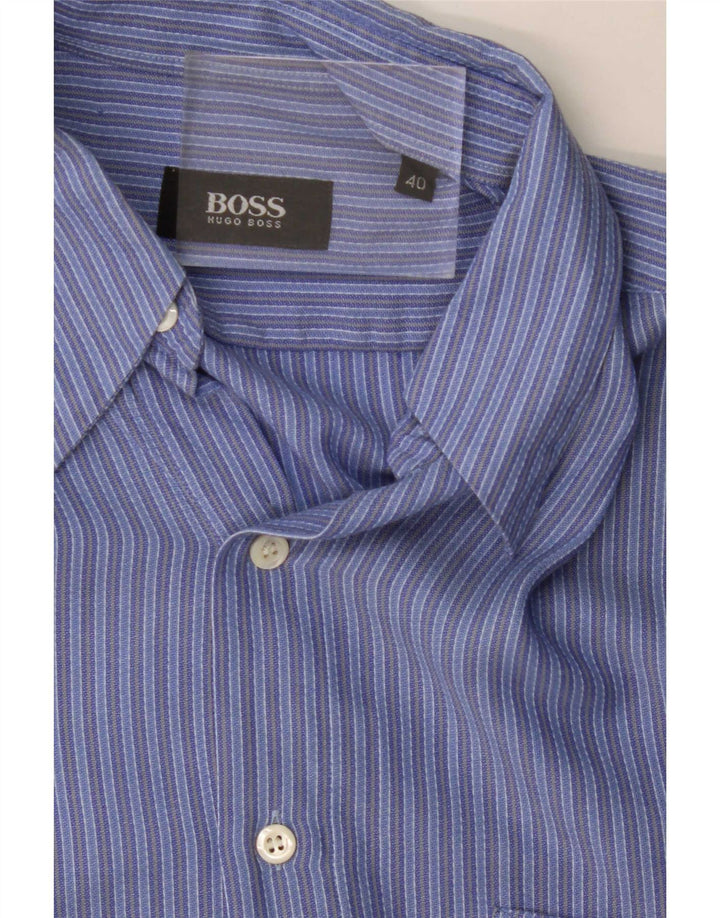 Hugo Boss herreskjorte str. 40 Mellem blå stribet bomuld Classic