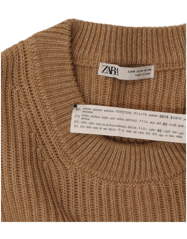 Zara Herre Crew Neck Jumper Sweater Medium Beige Polyester