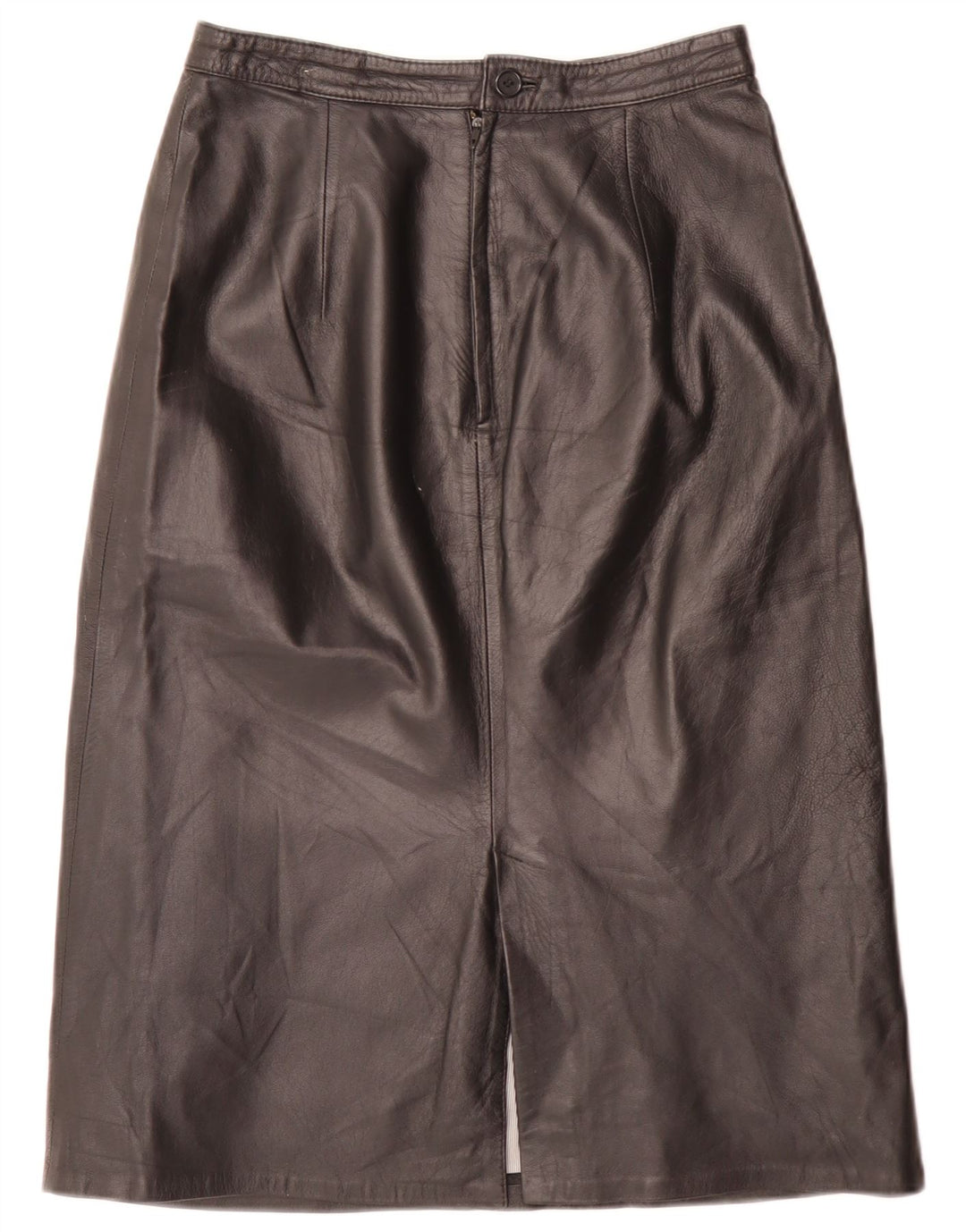 Vintage kvinders højtaljede lædernederdel EU 38 Medium W26 Sort