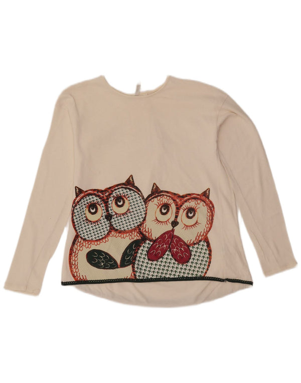 Benetton Girls Grafisk Top Langærmet 10-11 år XL Off White Bomuld