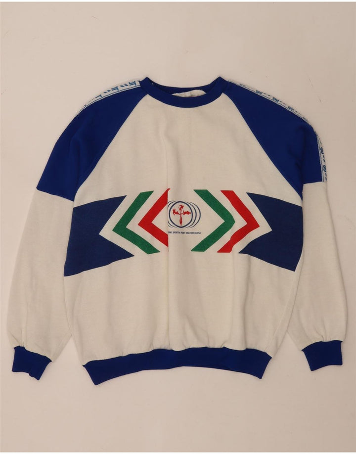 Vintage herre grafisk sweatshirt XL Hvid Colourblock