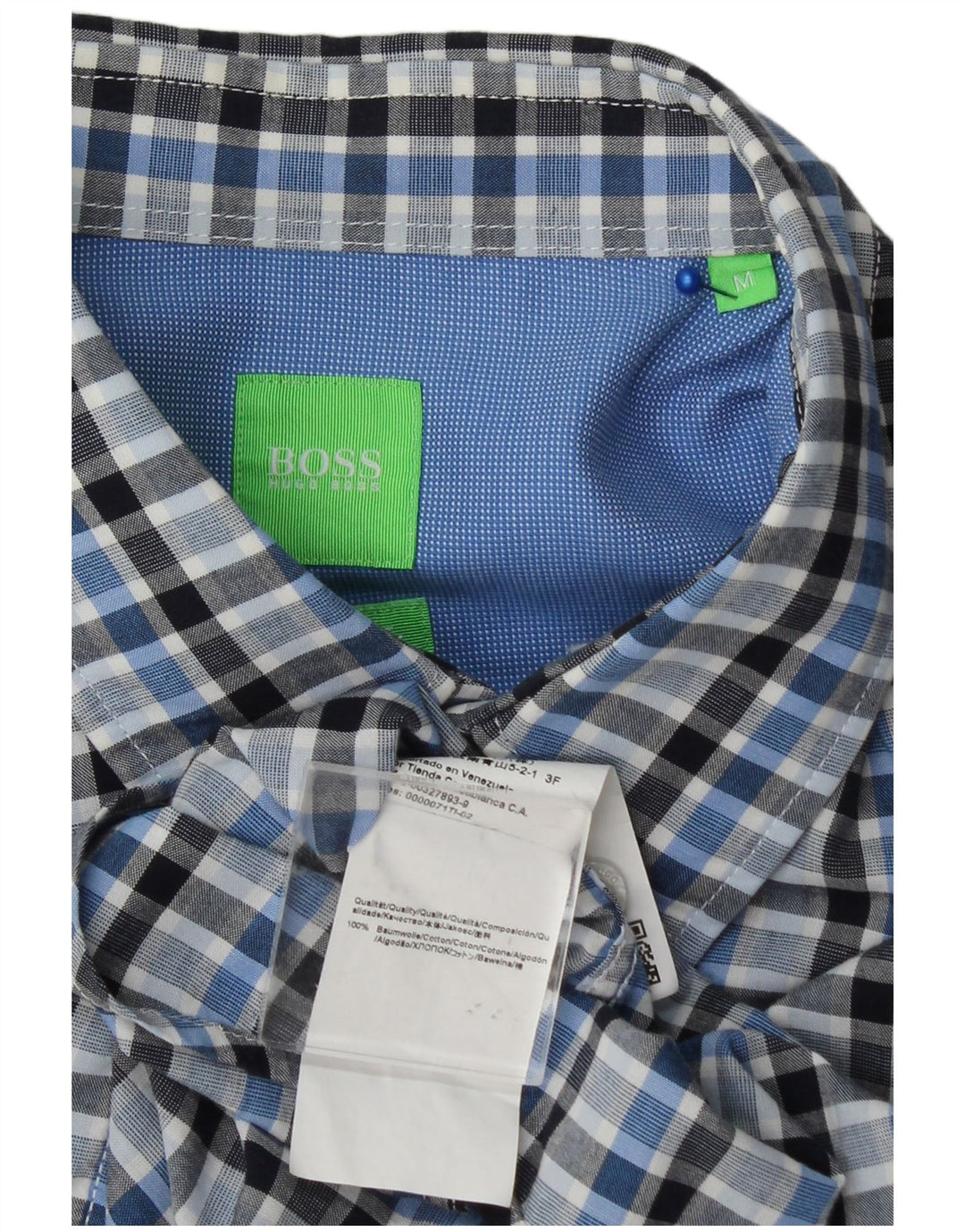 Hugo Boss herreskjorte mellemblå ternet bomuld