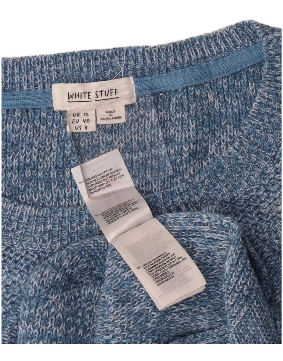 White Stuff Dame Crew Neck Jumper Sweater UK 12 Medium Blue Cotton