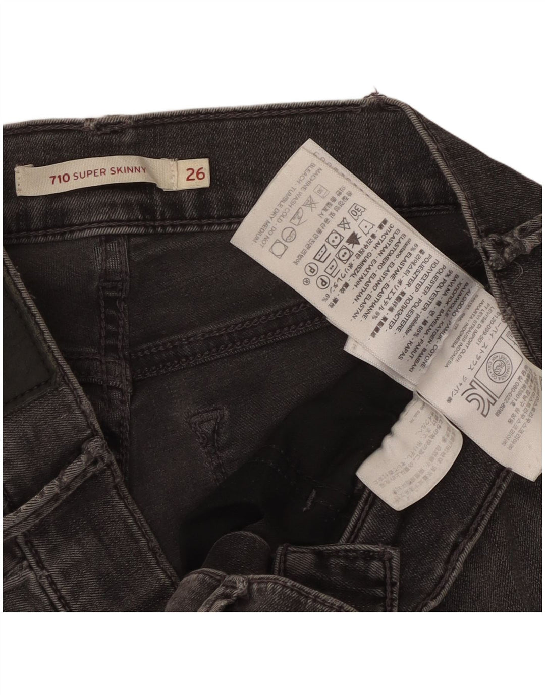 LEVI'S Dame 710 Super Skinny Jeans W26 L29 Grå Bomuld