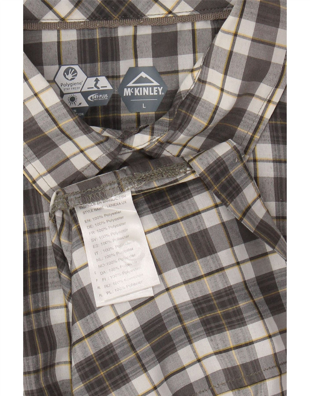 MC KINLEY Kortærmet Herreskjorte Stor grå ternet polyester