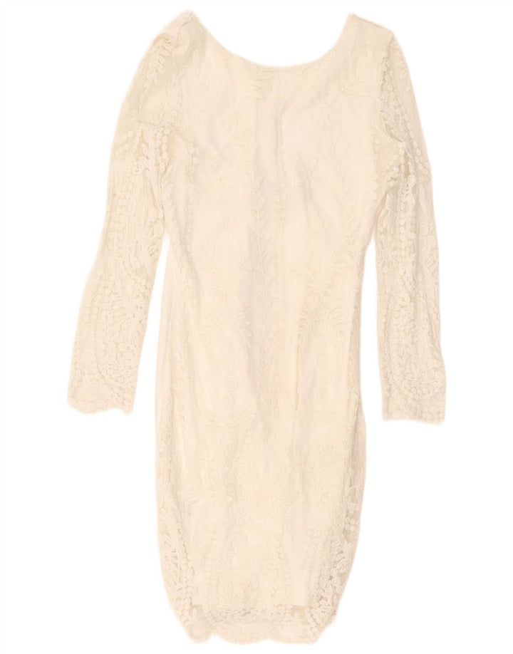 Zara Dame Trafaluc Blonde Bodycon Kjole UK 12 Medium White Polyester