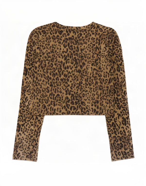 Zara Womens Crop Top Langærmet UK 12 Medium Brown Animal Print Polyester