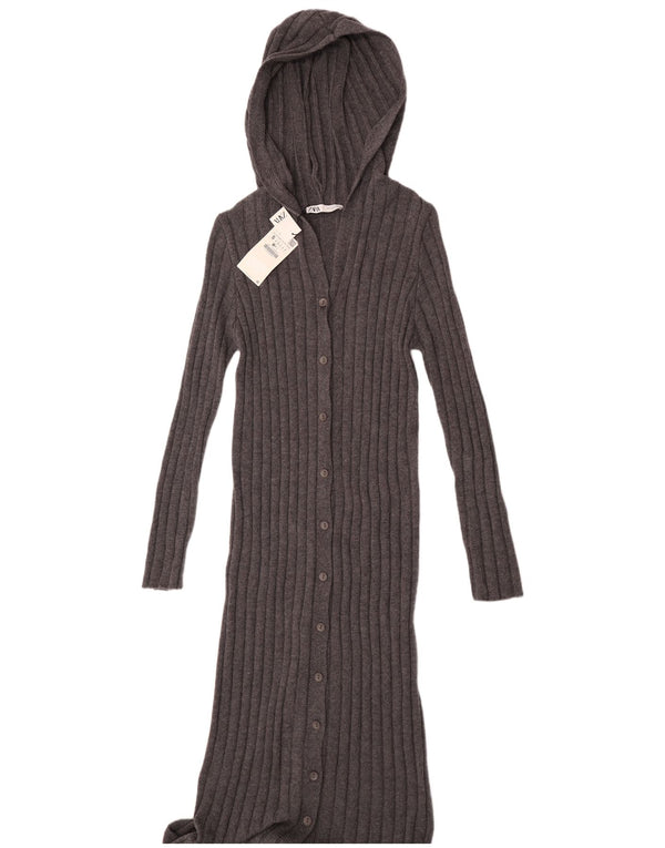Zara Dame Hooded Jumper Dress UK 10 Small Grå Nylon