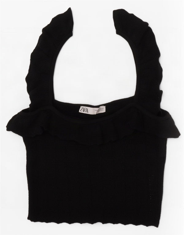 Zara Womens Crop Top UK 8 Small Black Viscose