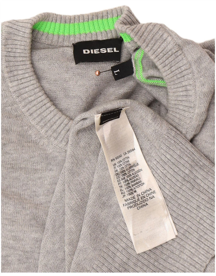 DIESEL Herre grafisk rund hals sweater stor grå bomuld