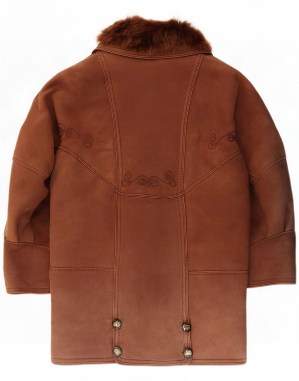 Vintage Womens Loose Fit Shearling Coat IT 44 Medium Brown