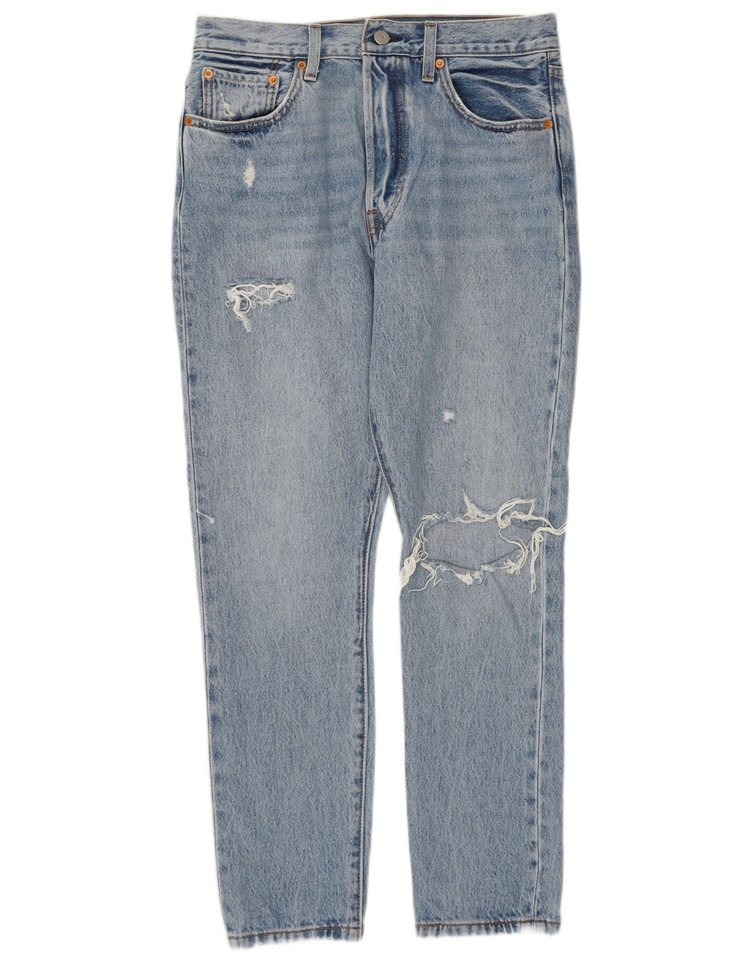 LEVI'S Dame 501 Distressed Slim Jeans W28 L28 Blå Bomuld
