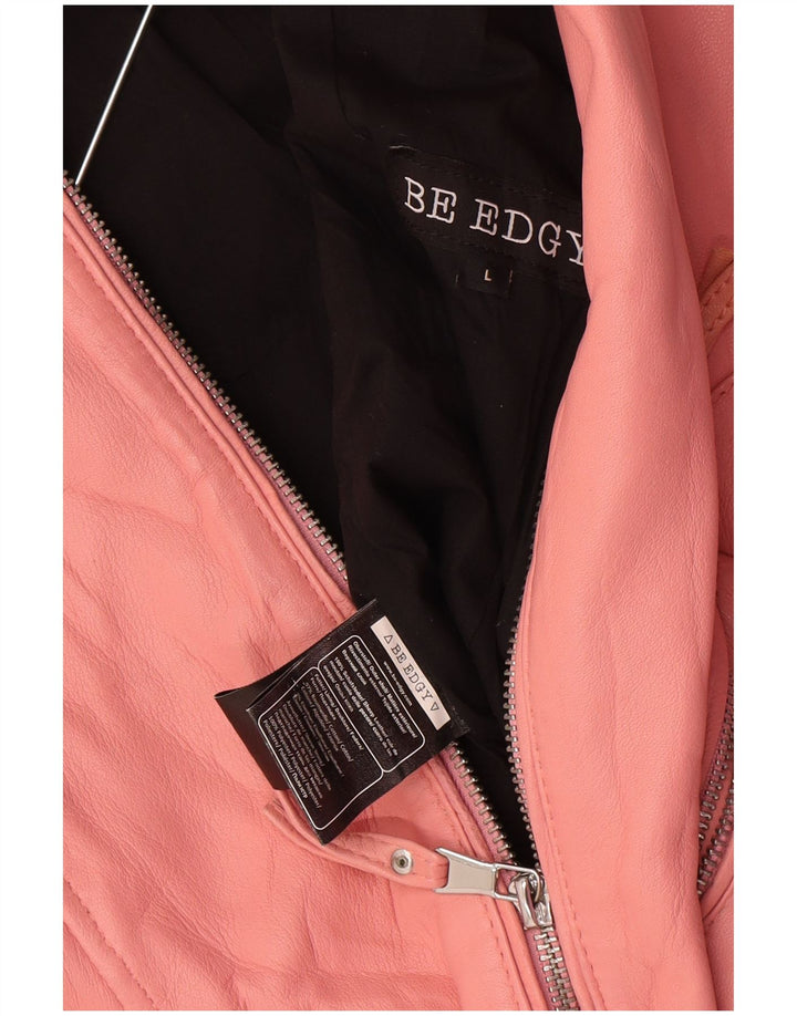 Be Edgy Womens Crop Læderjakke UK 14 Large Pink Læder