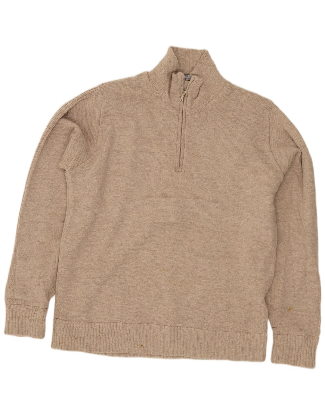 Marks & Spencer Herre Blue Harbor Zip Neck Jumper Sweater Small Beige Uld