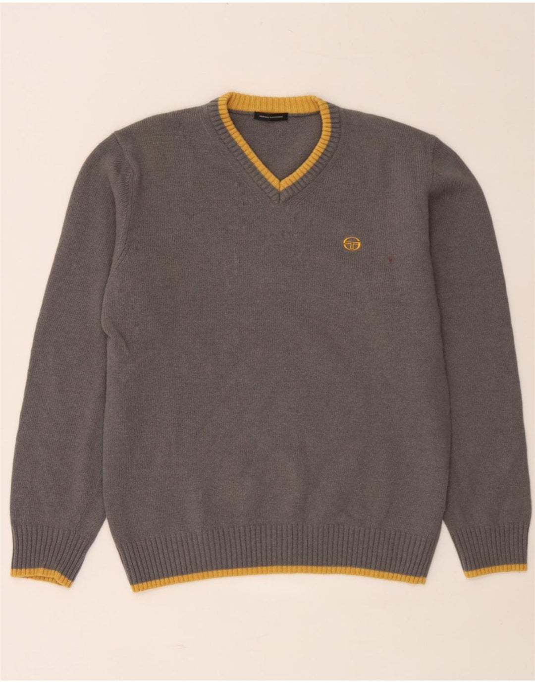 Sergio Tacchini Herre V-hals sweater Stor grå stribet uld