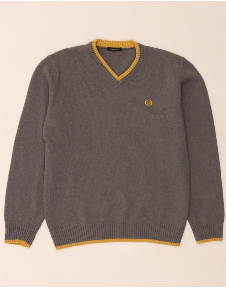 Sergio Tacchini Herre V-hals sweater Stor grå stribet uld