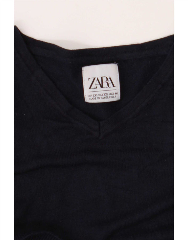 Zara Herre V-hals sweater 2XL marineblå