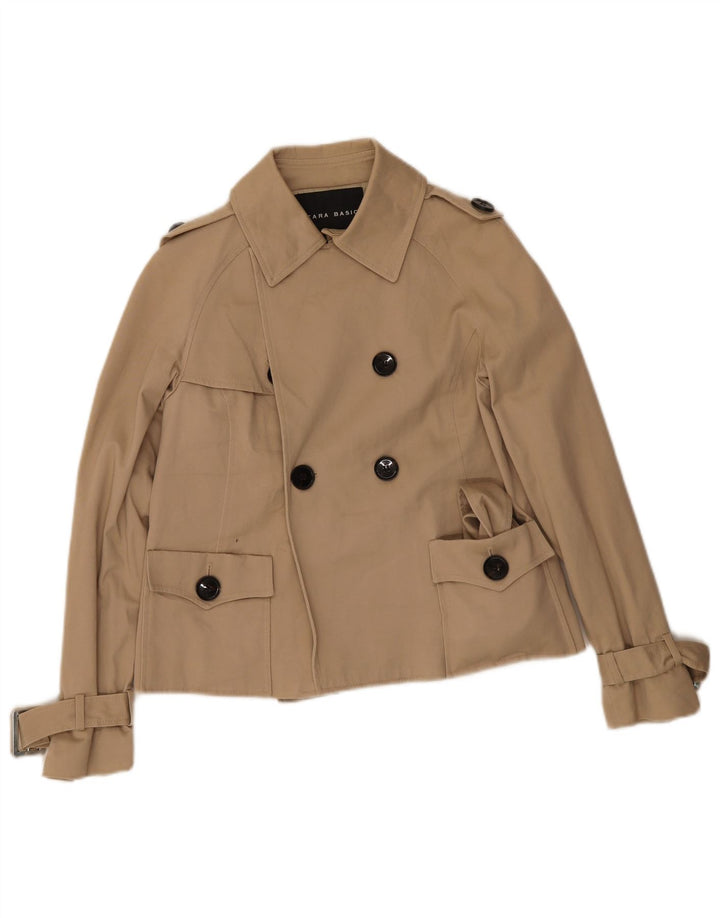 Zara Kvinder Kort Trench Coat UK 14 Stor Beige