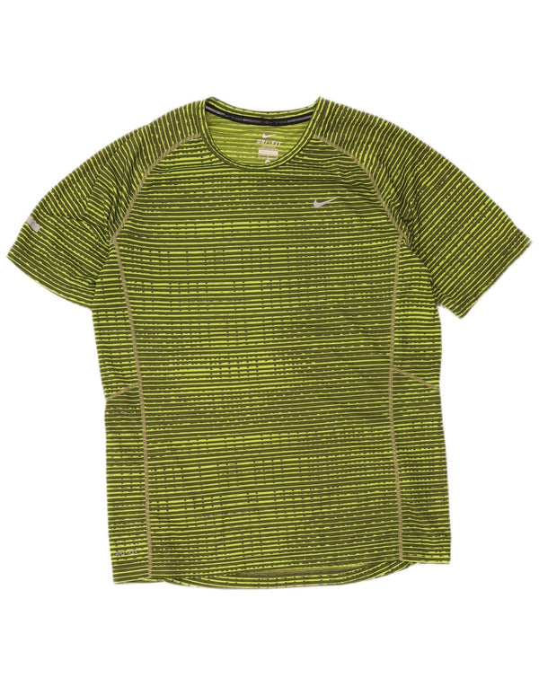 Nike Dame Dri Fit T-Shirt Top UK 14 Medium Grøn Stribet Polyester