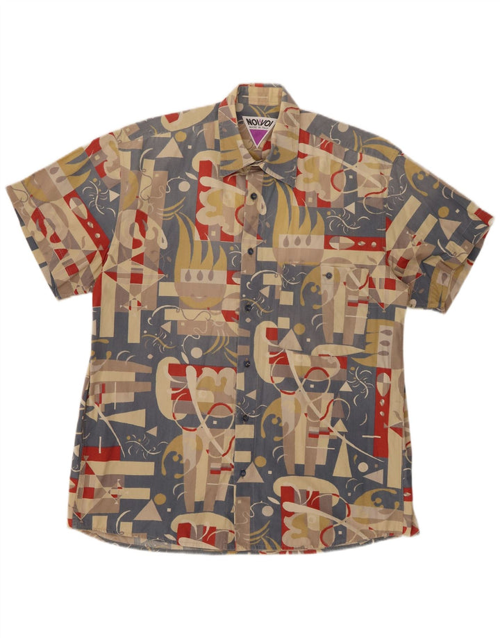 Vintage herre abstrakt mønster kortærmet skjorte lille flerfarvet