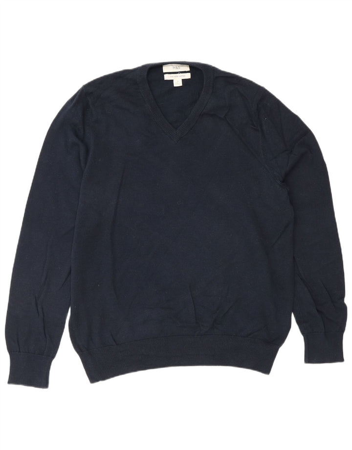 Marks & Spencer Herre V-hals sweater Medium marineblå bomuld