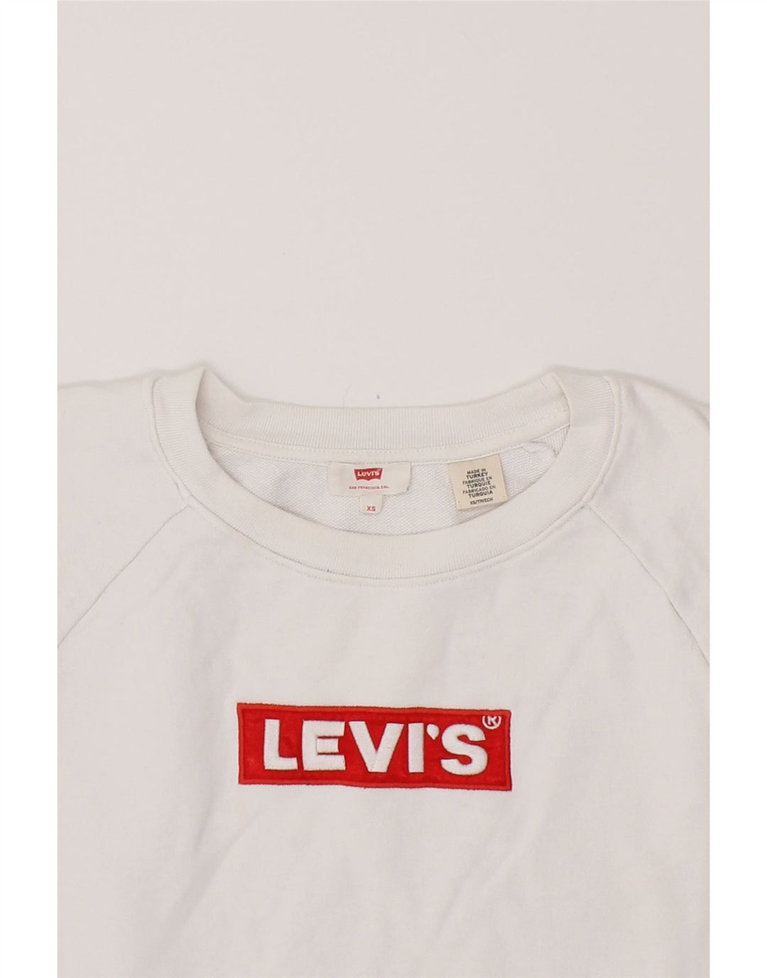 LEVI'S Womens Graphic Sweatshirt Jumper UK 6 XS White Cotton Vintage Levi's and Second-Hand Levi's from Messina Hembry 