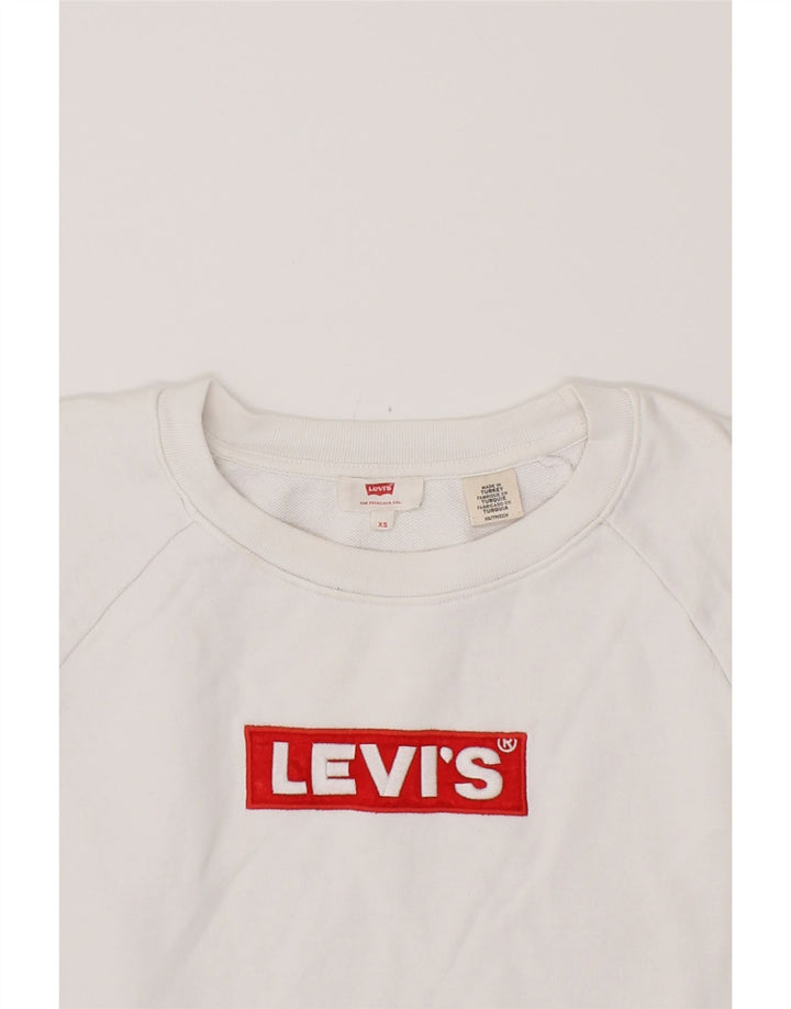 LEVI'S Womens Graphic Sweatshirt Jumper UK 6 XS White Cotton Vintage Levi's and Second-Hand Levi's from Messina Hembry 