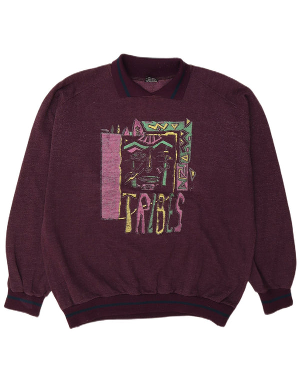 C&A Herre grafisk polo-hals sweatshirt EU 52/54 Large Bourgogne bomuld