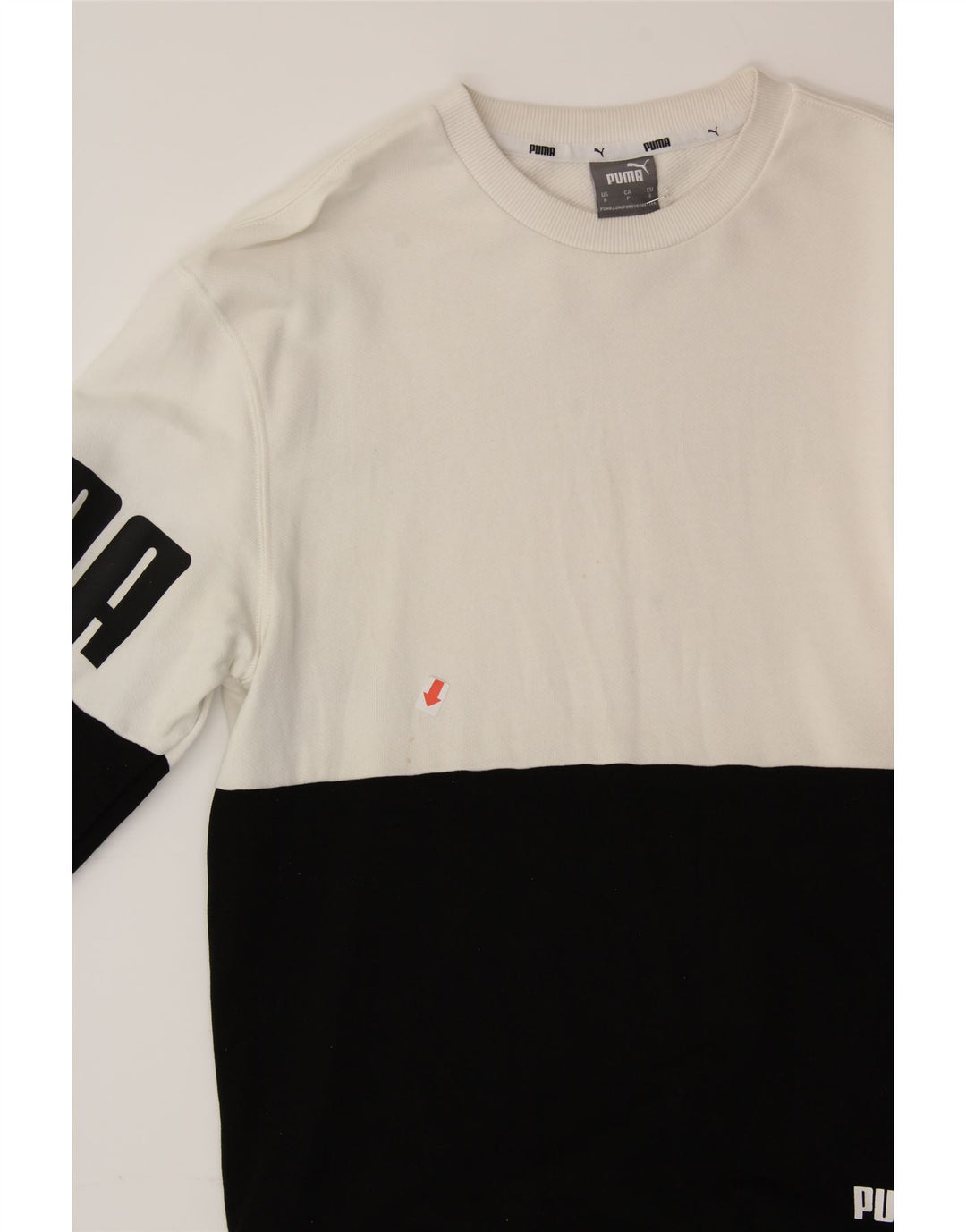 PUMA Mens Graphic Sweatshirt Jumper Small Black Colourblock Cotton Vintage Puma and Second-Hand Puma from Messina Hembry 