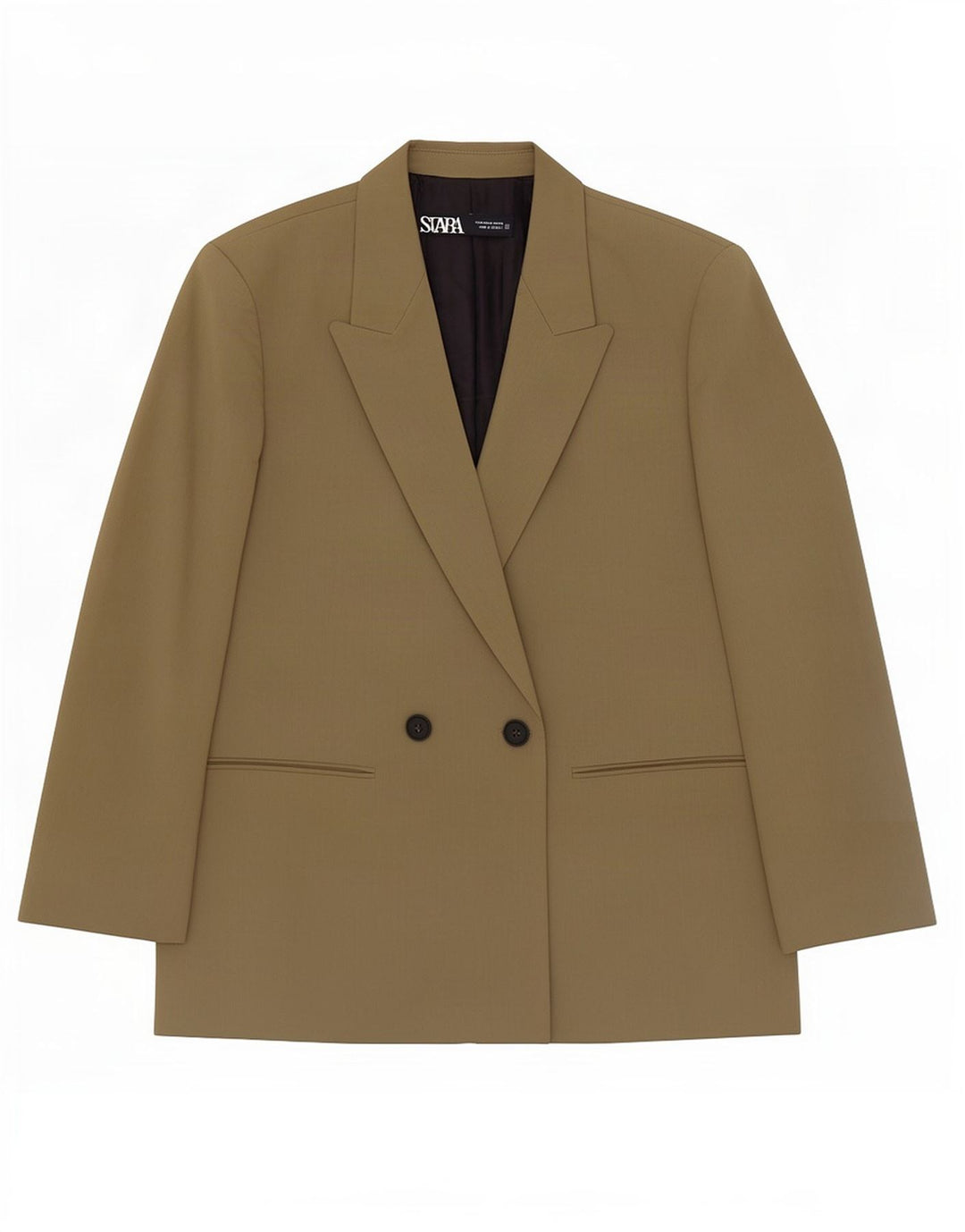 Zara Dame Dobbeltradet Blazer Jacket UK 14 Medium Khaki Polyester