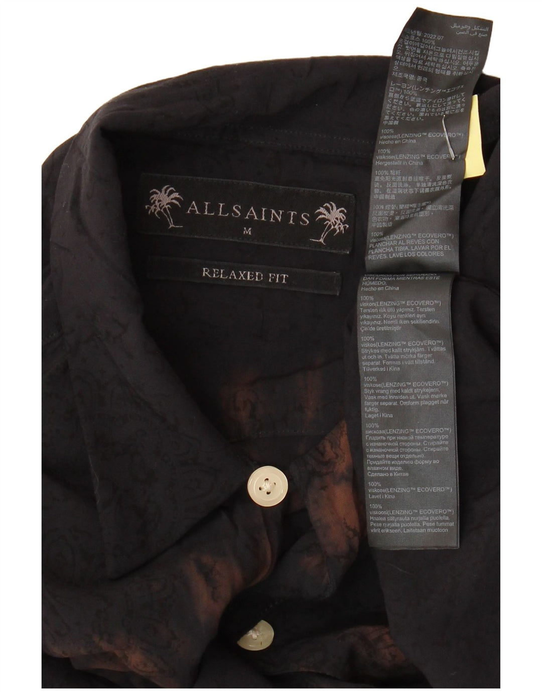 ALL SAINTS Herre Relaxed Fit kortærmet skjorte Medium Black Tie Dye