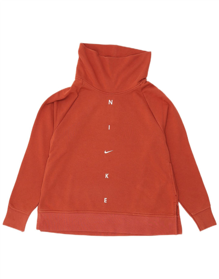 Nike Dame grafisk rullehals Sweatshirt Jumper UK 10 Small Orange Bomuld