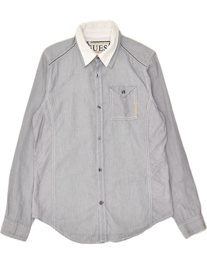 GUESS Boys Shirt 15-16 Years Large Grey Striped Cotton | Vintage Guess | Thrift | Second-Hand Guess | Used Clothing | Messina Hembry 