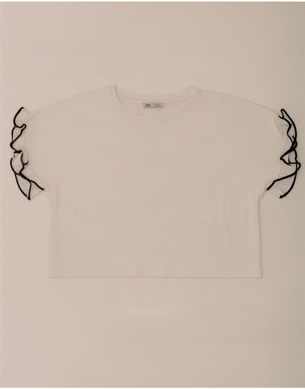 Zara Womens Crop Oversized bluse Top UK 10 Small White Bomuld