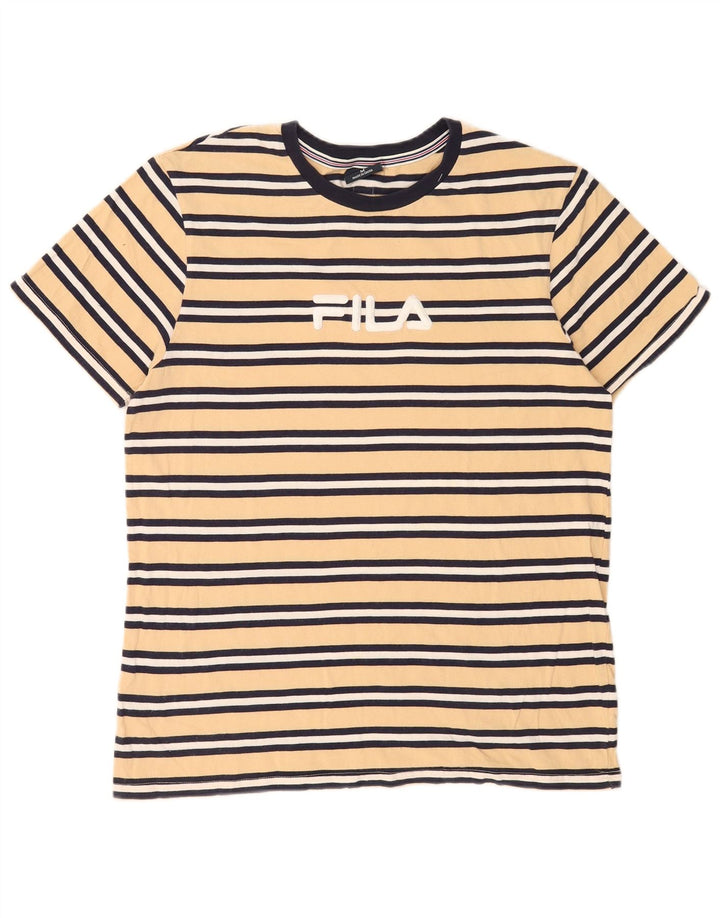 Fila Herre Grafisk T-Shirt Top Medium Gul Stribet Bomuld