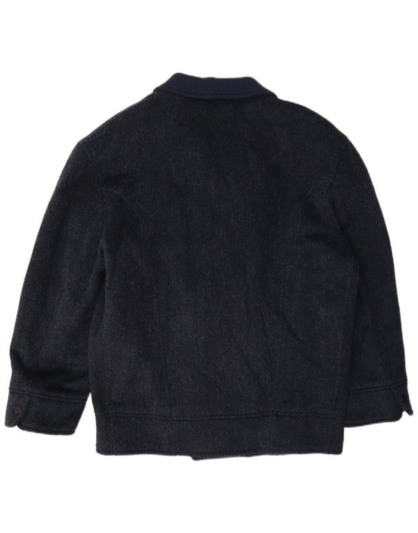Nazareno Gabrielli Herre Zip Overcoat UK 40 Large Navy Blue Herringbone