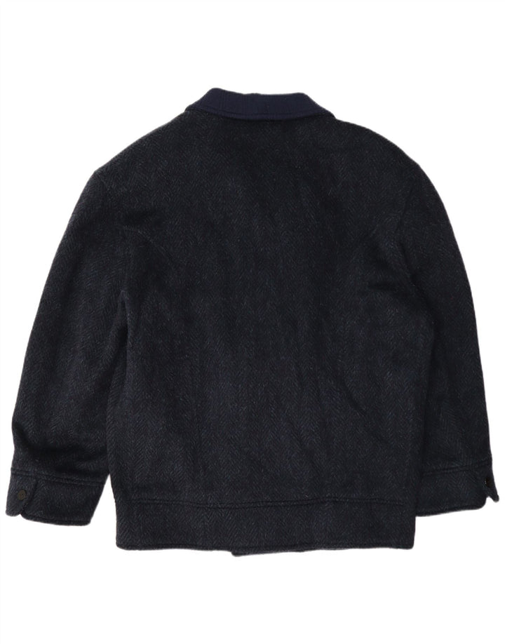 Nazareno Gabrielli Herre Zip Overcoat UK 40 Large Navy Blue Herringbone