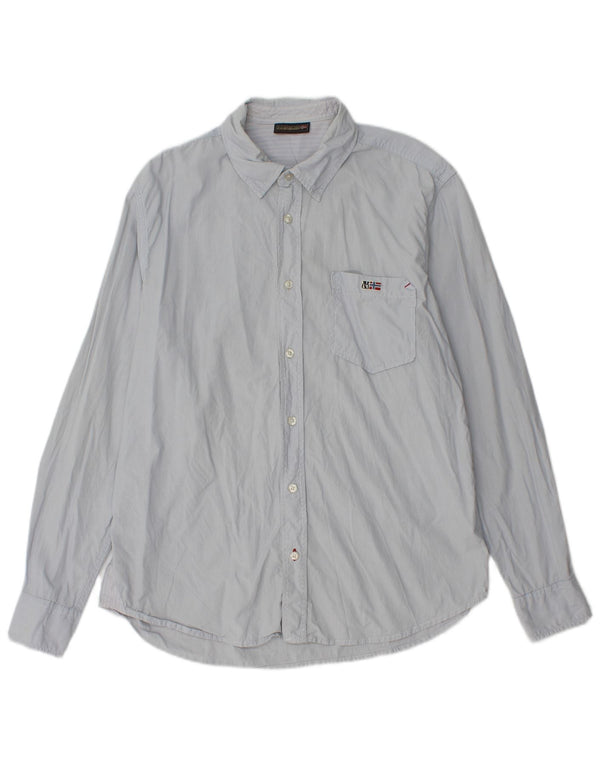Napapijri Mens Shirt XL Blue Pinstripe Cotton