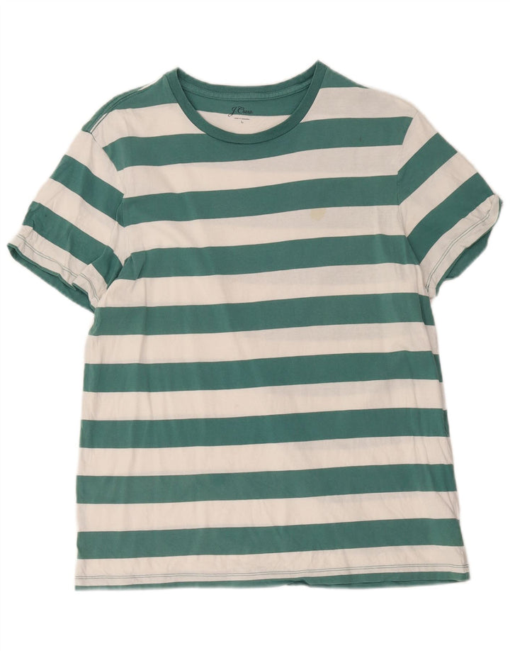 J. Crew Herre T-Shirt Top Stor Grøn Stribet Bomuld
