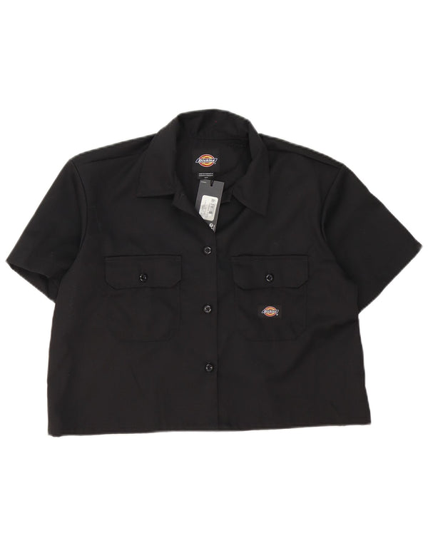 Dickies Dame Oversized Crop kortærmet skjorte UK 10 Small Black Bomuld
