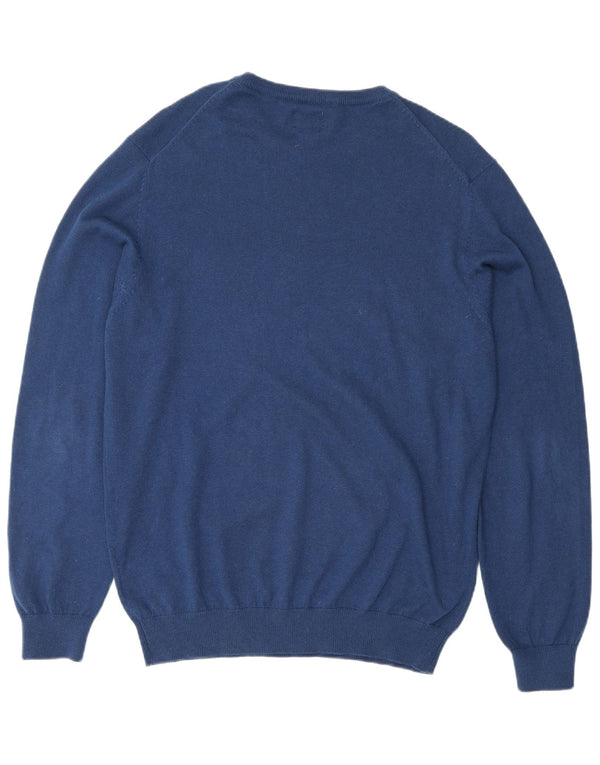 Vintage Herre rund hals sweater stor blå bomuld